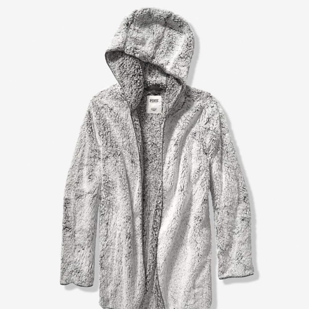 Victoria Secret Pink one size open sherpa cardigan in Gray Clay